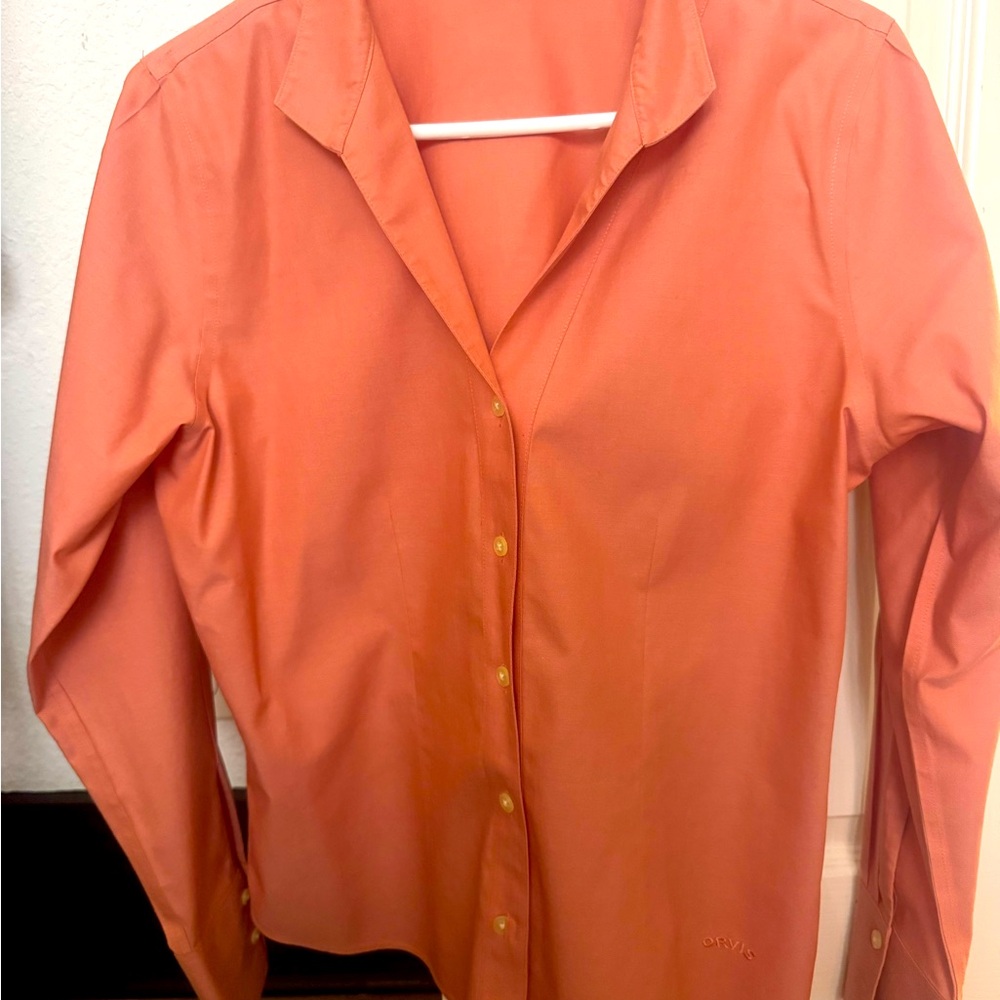 Orvis Orange Fitted Button Down Shirt with Notched Collar